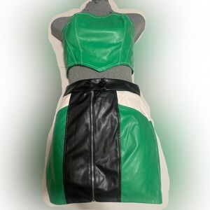 Green Leather 2Pieces Bodycon